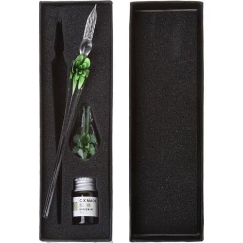 Vintage Handmade Art Elegant Crystal Floral Glass Dip Pen Sign Ink Pen