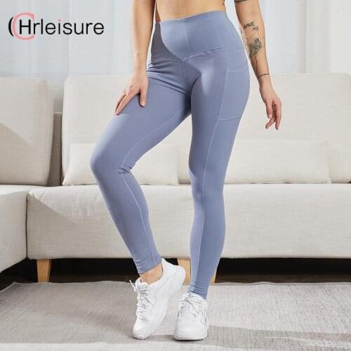 CHRLEISURE Women with Pocket Leggings High Waist Elastic Slimming Scrunch Butt Leggings Women Solid Color Fitness Leggings
