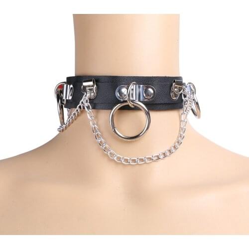 Sexy Harajuku Goth Choker trend Punk Collar Chain Belt Necklace O-round Pu leather Bondage Cosplay club party festival jewelry