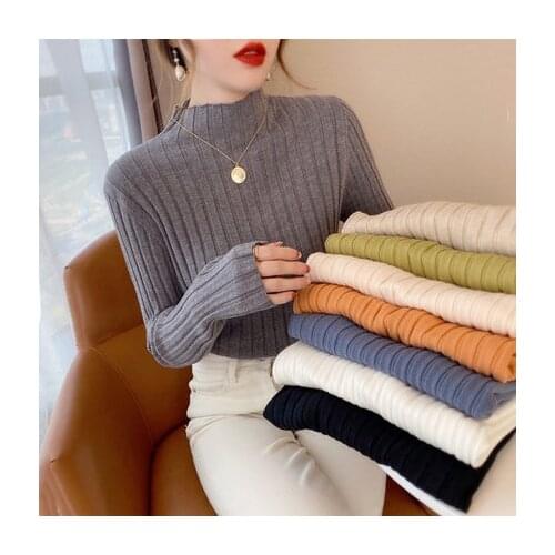 New autumn/winter womens sweater high quality half turtleneck knitting long sleeve woman sweater fashion slim fit lady sweater