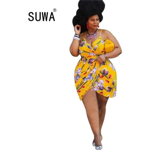 XL-4XL floral plus size dress new arrival 2020 summer sleeveless high waist sheath mini dresses woman party night club sexy wear