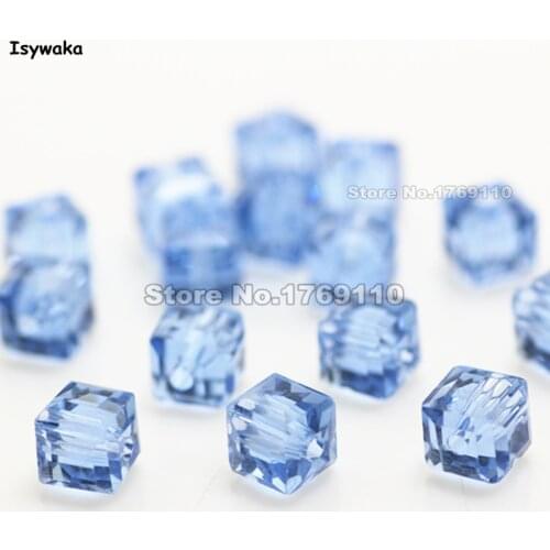 Isywaka 100pcs Light Blue Color Square 6mm Austria Crystal Beads Charm Glass Beads Loose Spacer Bead for DIY Jewelry Making