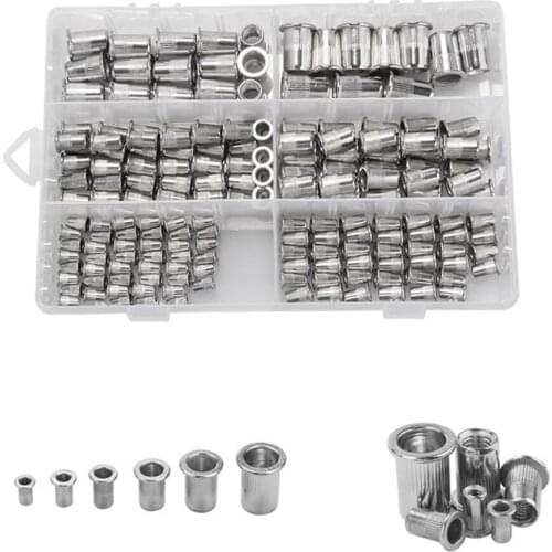 180pcs/box Stainless Steel Flat Head Rivet Nuts Set M3 M4 M5 M6 M8 M10 Insert Reveting Multi Size Stainless Steel Rivet Nut Set