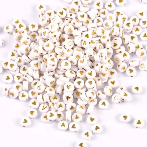 200/400PCs Mixed white and gold Acrylic heart Round Beads For Jewelry Making 7x3mm YKL0821