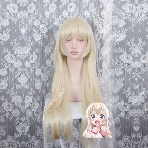 Anime Uchi no Maid ga Uzasugiru! Misha Takanashi Cosplay Wig Gold 100 cm Straight Heat Resistant Synthetic Hair Wigs + Wig Cap