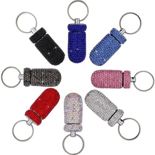 Car Storage Box Bottle Bling Organizer Pill Box Automobile Accessories For Car Interior Hanging With Key Ring With Diamond