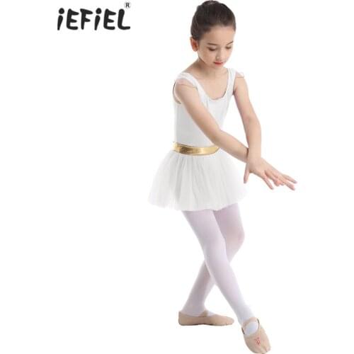 Toddler Little Mesh Flying Sleeves Ballet Dress Costume Leotards for Girls Gold Waist Ballet Dance Gymnastics Leotard Tutu Dress