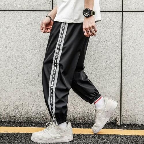 2021 Pockets Harem Cargo Pants Men Harajuku Hip Hop Ribbon Male Trousers Casual Streetwear Joggers
