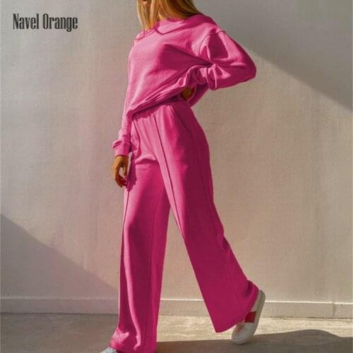2021 New Spring Autumn Women O-Neck Full Sleeve Trousers Hoodies Suits Solid Loose High Elastic Waist Ladies Loungewear Outfits