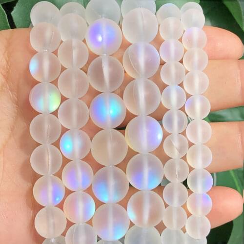 Dull Polish Frost White Austria Crystal Glass Bead Round Labradorite Glitter Moonstone Beads For Jewelry Making Diy Bracelet