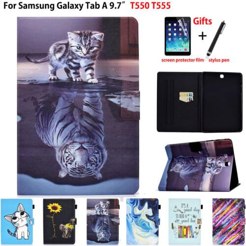 SM-T550 Case Cover For Samsung Galaxy Tab A 9.7 T555 SM-T555 SM-P550 SM-P555 Funda Tablet Tiger Painted Shell Coque Capa +Gift