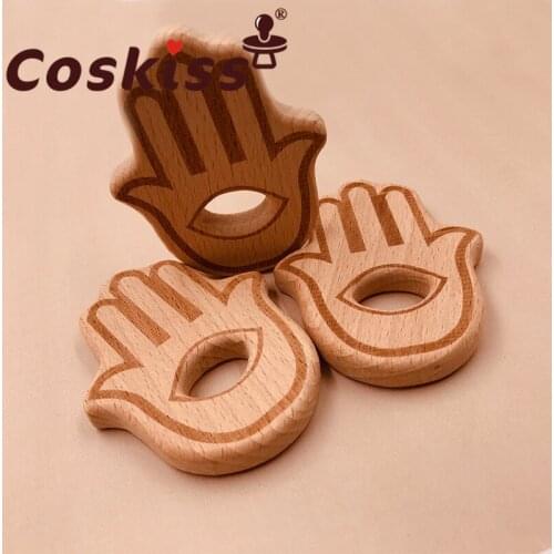 Coskiss Food Grade Hand Beech Wooden Teethers Baby Teether for Kids Childrens Toys Diy Making Wooden Rings Teething Toys