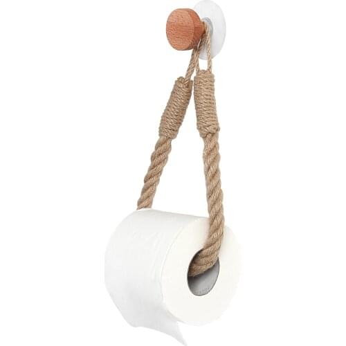 Natural wood paper rack hanging wall hook retro hanging rope toilet paper rack home hotel bathroom decoration paper holder