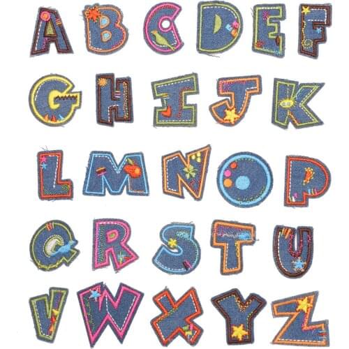 High Quality New Childrens Cartoon Fashion Embroidery Decoration 26 English Alphabet Jeans Small Clothes Patch