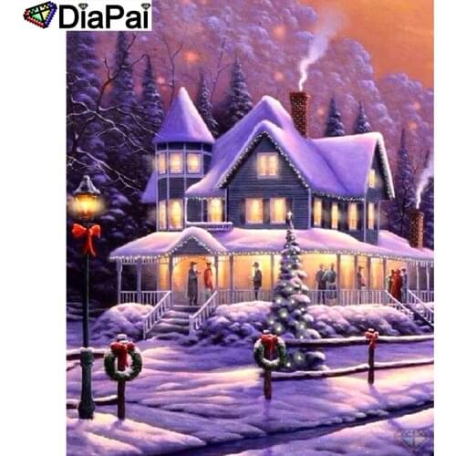 DIAPAI 5D Diamond Painting Full Drill Diamond Embroidery "Snow house view" Picture Of Rhinestone Handmade Home Decor A25470
