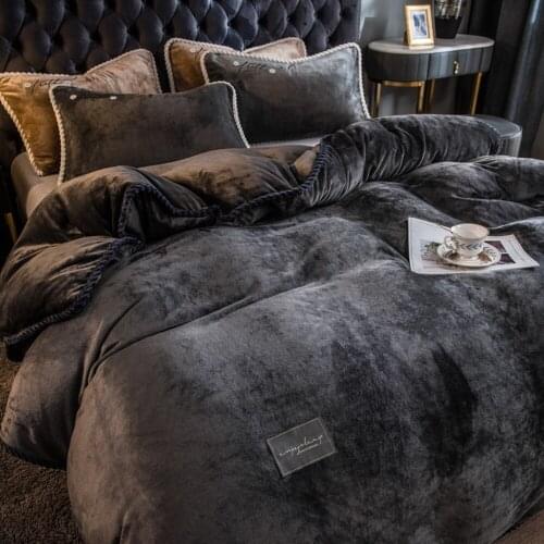 Home Textiles Dark Gray Winter Flannel Quilt Cover Pillow Case Winter Bedding Sets Soft Warm Duvet Cover Flannel Sheet
