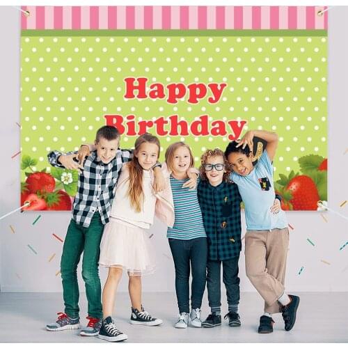 Happy Birthday Party Background Birthday Decoration Photography Backdrop Strawberry Pink and Green Party Banner for Children Kid