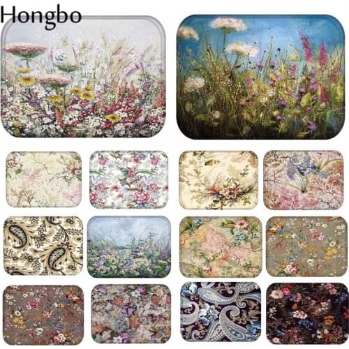 Hongbo Flower Leaf Pattern Anti-Slip Suede Carpet Door mat doormat Outdoor Kitchen Living room Floor Mat Rug