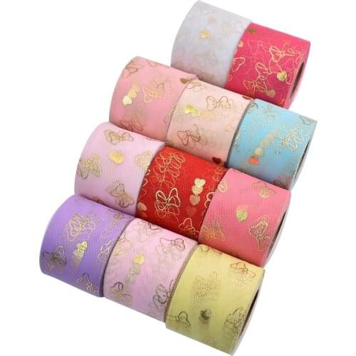 HSDRibbon 60MM Colorful printed Pattern organza Mesh Fabric Ribbon