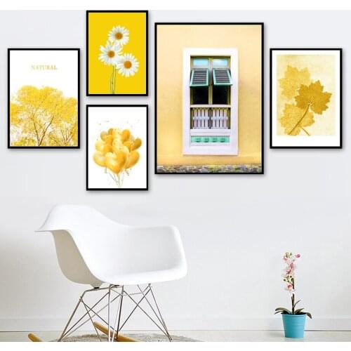 Canvas Painting Prints Posters Daisy Ginkgo Tree Maple Balloon Window Pictures Wall Art Nordic Style Bedroom Living Room Decor