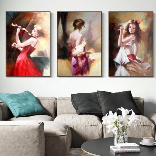 Girl Playing The Violin Canvas Art Paintings Romantic Dancer Canvas Art Posters and Prints Girl Pictures Home Decor Cuadros