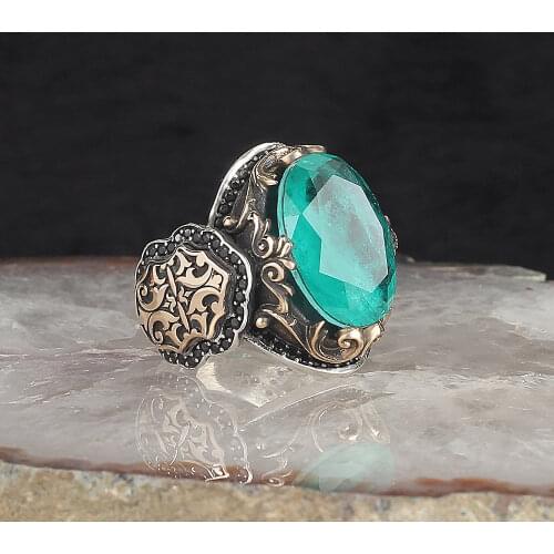 Paraiba Stone 925 Sterling Silver Men Ring Handmade Sterling Silver Mens Ring, vintage Style Ring Jewelry Gift for him 2021