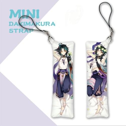 Cool Anime Keychain Mini Dakimakura Genshin Impact Figure Xiao Pendants DIY Custom Key Chain Hanging Phone Strap Charm Key Chain