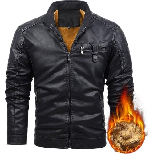 Mens Fleece Lined Thick Warm Leather Caro Jacket Thermal Motorcycle Racer Coats PU Biker Outerwear Windbreaker Big Size L-6XL