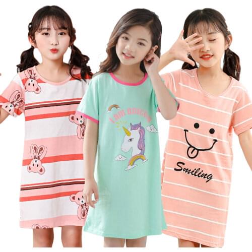 Summer Cotton Nightdress Girls Unicorn Nightgown Fashion Clothes Nightshirt Kids Baby Sleepwear Sleeping Dress Children Pajamas