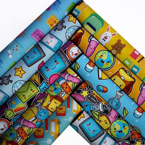 Back To School Sheets Synthetic Faux Leather Printed Vinyl DIY Handbags Supplies Bows Making Material 22*30cm/A4 1mm L17099