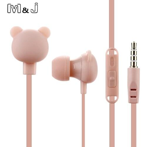 Cartoon Cute Earphone 3.5mm In Ear Wired Headset With Mic Remote Bear For iPhone Samsung xiaomi For Children Gift