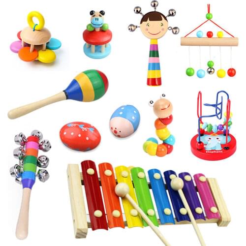 Musical Wooden Rattle Toys For Babies Sand Hammer Baby Rattles Hand Bell Singing Wooden Toys Development Baby Toys 0 12 Months