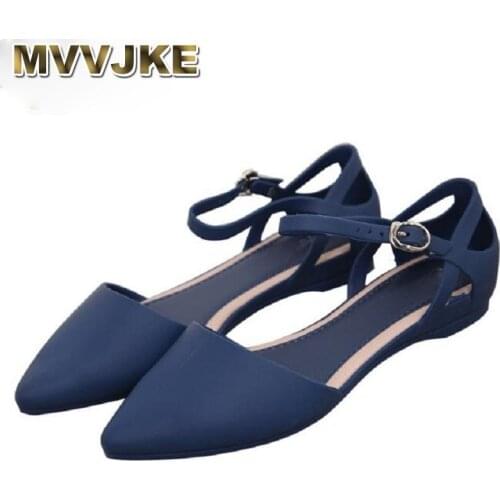 MVVJKE Summer Korean Style fashion breathable pointed toe women beach sandals buckle flat heels cover heel lady jelly shoes
