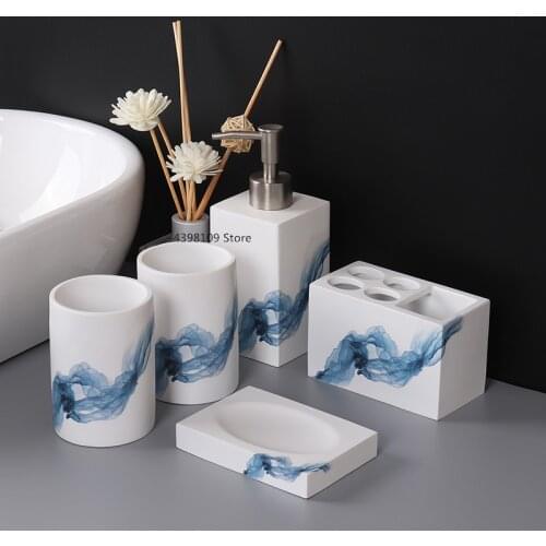 Nordic bathroom supplies wash set five-piece bathroom decoration accessories toothbrush holder soap dispenser soap box tray