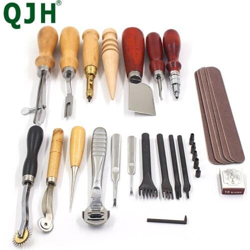 DIY Leather Edge Groover Black Hole Punching Leather Row Wheel Thinning Knife Awl Polished Rod Handmade Craft Tool Set 23pcs