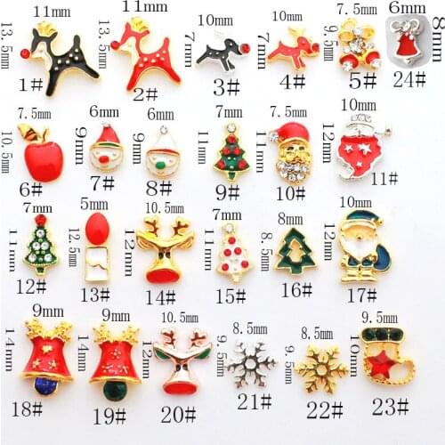 Christmas Alloy Nail Art Parts Decals Sika Deer Bell Tree Snowflake Santa Claus Candle 3D DIY Metal Accessories Sticker Tools