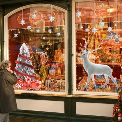 2pcs Chic Decorative Stickers Window Stickers For Window Glass Christmas Tree White Moose Window Sticker