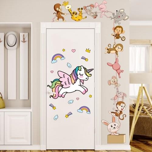 [SHIJUEHEZI] Animals Wall Stickers DIY Unicorn Monkeys Wall Decals for Kids Rooms Baby Bedroom Children Nursery House Decoration