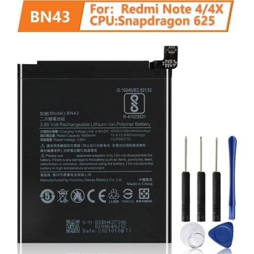 XiaoMi Original Battery BN43 For Xiaomi Redmi Note 4X Snapdragon 625 Note4X 3G Standard configuration Battery 4000mAh