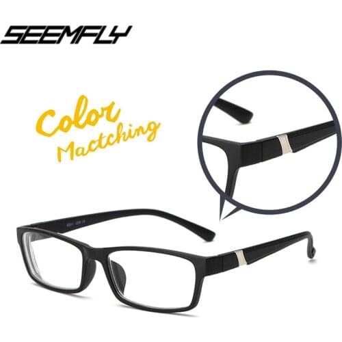 Seemfly Wood Grain Finished Myopia Glasses Men Women Myopic Spectacles PC Clear Lens Near Sight Eyewear Diopter -1.00 To -4.50