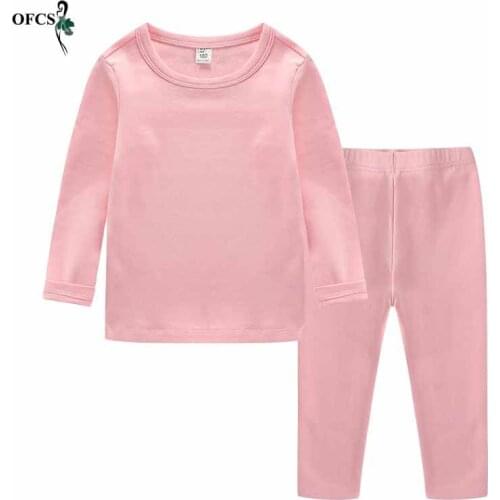 Toddler Baby Kid Girl Boy cotton Clothes set Plain Solid Color pajamas set Elegant Sleepwear Nightwear Home wear outfits 2-12 T