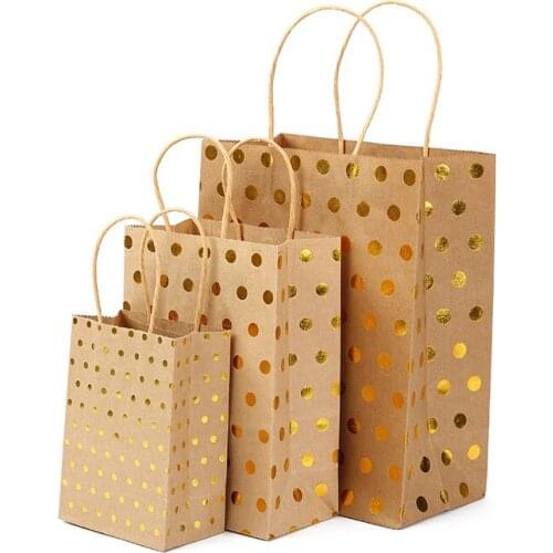 5PCS Gift Bag Packaging Paper Bags Candy Sweets Kraft Paper Birthday Present Party Goodies Pouch Package Bronzing Dots Wedding