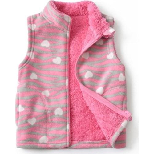Polar Fleece Vest for Girls Autumn Winter High Collar Printed Waistcoats Baby Cotton Soft Sleeveless Jackets Children Clothing