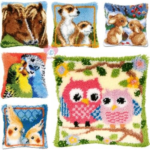 Dropshipping Diy latch hook kit pillow animal cross stitch pillow needlework kit diy latch hook rug kit embroidered accessories