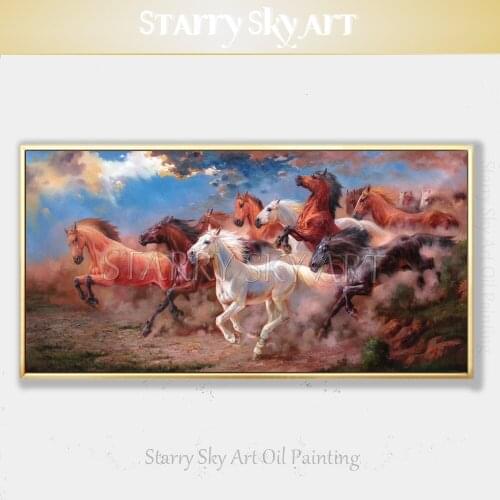 Luxury Wall Art Hand-painted High Quality 13 Horses Running Oil Painting on Canvas Top Quality Running 13 Horses Oil Painting