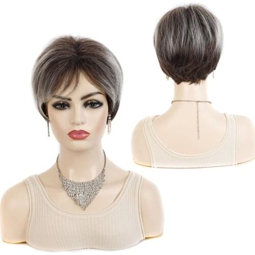 Synthetic Short Straight Bob Wigs For Women Female Highlight Wig With Bangs Heat Resistant Fiber Hair Cosplay Wigs