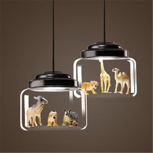 Nordic Personality Creative Restaurant Glass Chandelier Kindergarten Classroom Cartoon Animal Lamp Cafe Light Free Shipping