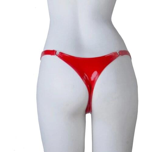 Women Sexy Metal Thong Faux Leather Thong Panties Low Waist Micro Thong Underwear Oil Shiny Micro String Womens Thong Lingerie