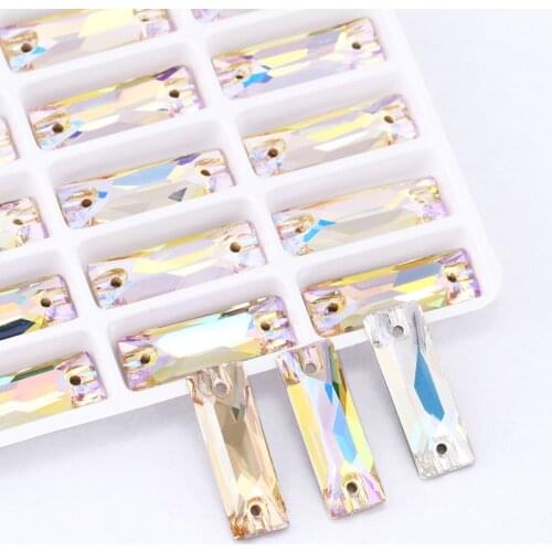 XIAOPU 6x18mm Baguette Sew on Rhinestones Shining K9 Glass Flat Back Buttons Strass Crystal Rhinestones Sew on Clothing Crafts