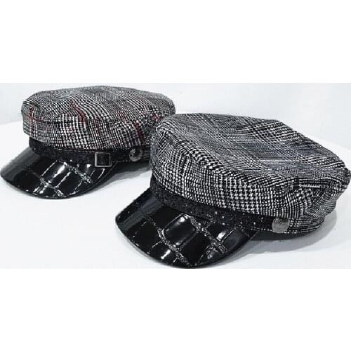 WEISHANG 002 Womens Casual Cotton Navy Hat Octagonal Cap Winter Thick Plaid Artist Flat Beret Hat